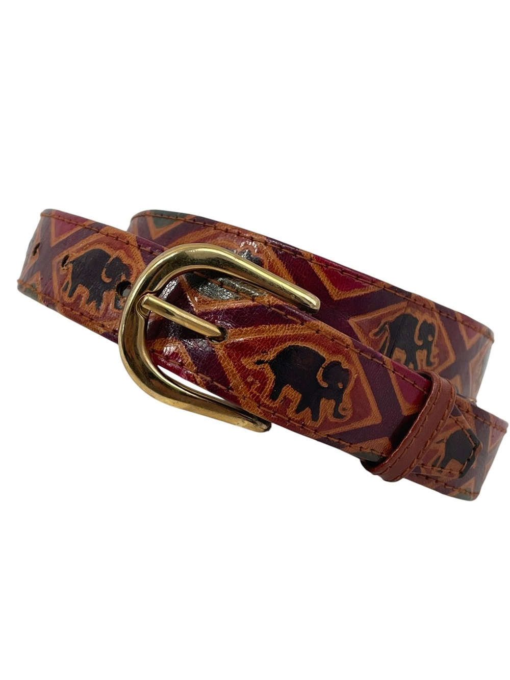 Mediterranean Trading Co. Leather Elephant Motif Boho Artsy Colorful Fun Belt L